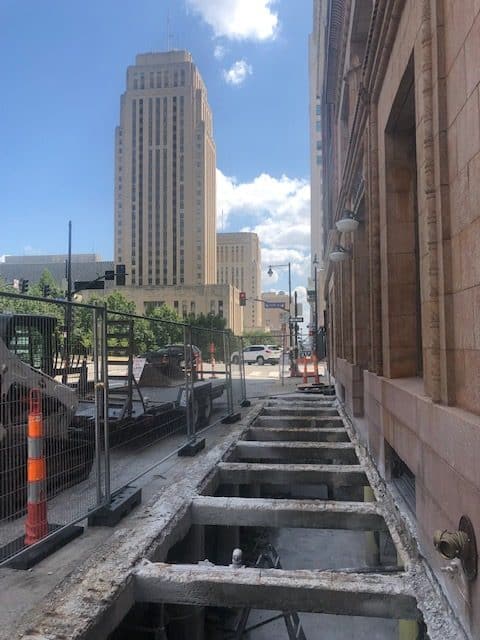 Downtown sidewalk before repair